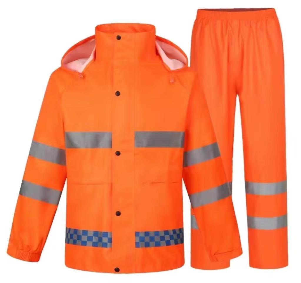 Reflective Raincoat and Rain Pants Set for Outdoor Traffic Duty and Flood Control
