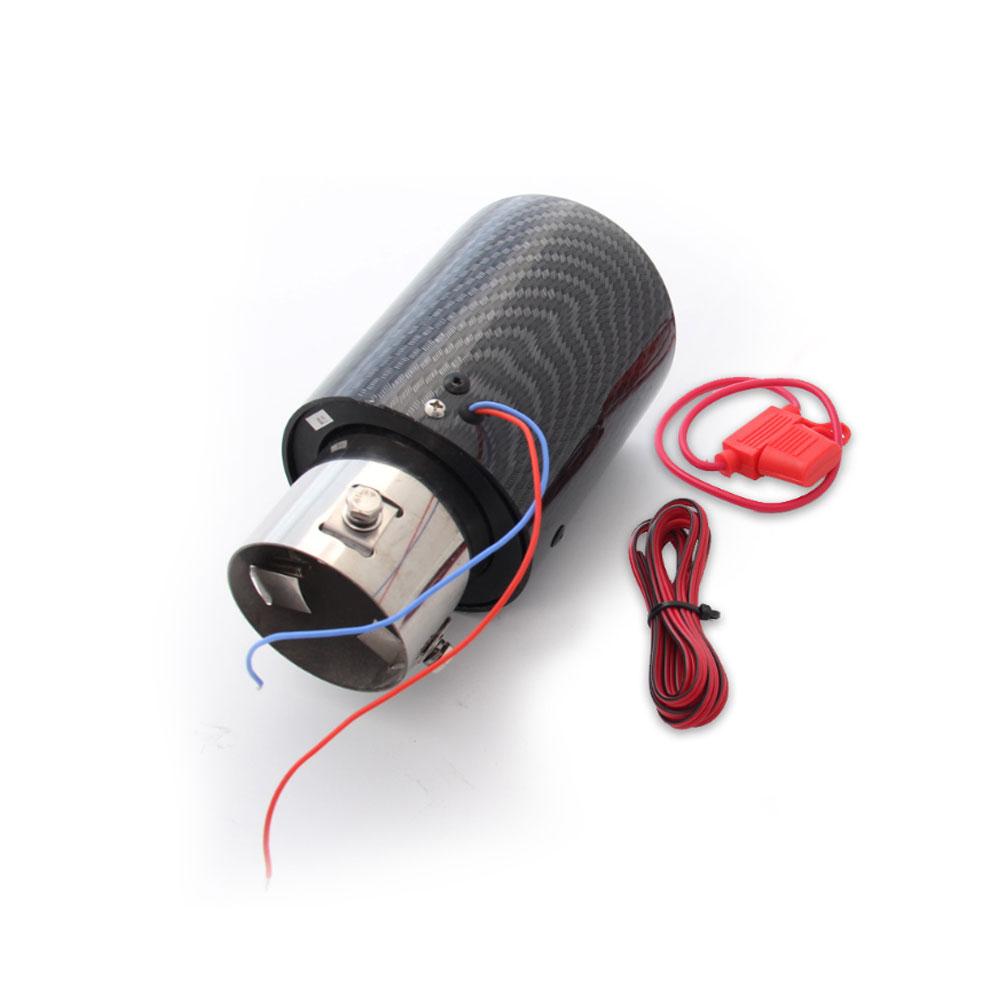 Auto-Auspuffanlage aus glänzender Kohlefaser, Schalldämpfer-Rohrspitze, 63–65 mm, Auto-Schalldämpfer, Auspuffspitze, Rohrdekoration mit rotem/blauem LED-Licht