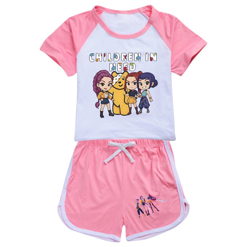 5103 Kids Girls POP Rumi Zoey Mira Print T-shirt Shorts Sport Tracksuit Clothes Set