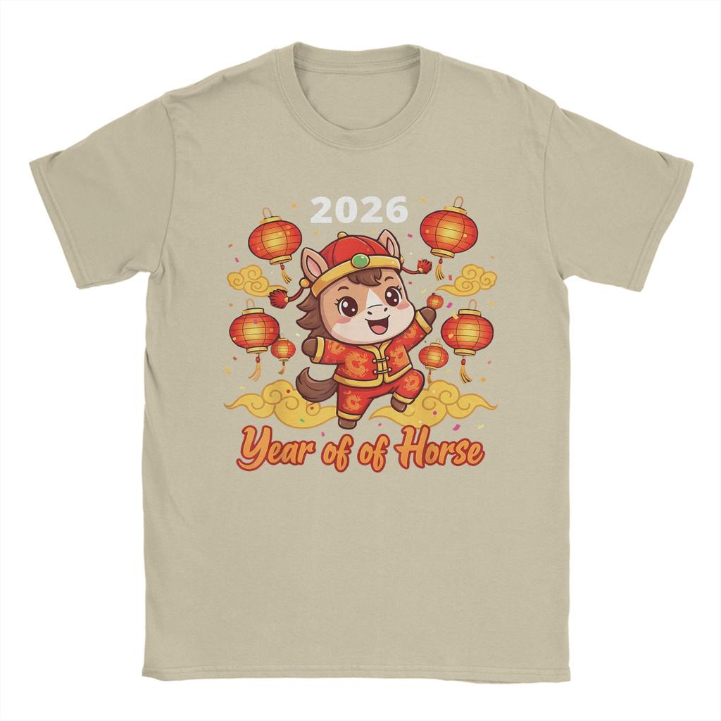 Casual TShirt Beach New Year 2026 Horse Happy Chinese New Year 2026 Hippie T Shirts  Cotton Tee Shirt for Men Y2K Clothing