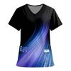 Women's Fashion Printed Short Sleeve V Neck Pattern Tops Pocket Working T-shirts
