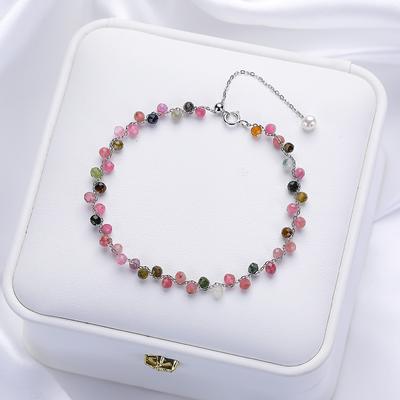 Brățară din Piatră Naturală Turmalină 3MM pe Mână Pentru Femei Bijuterii Petrecere Nuntă Cadou de Lux Ametist Brățară Flexibilă Handmade