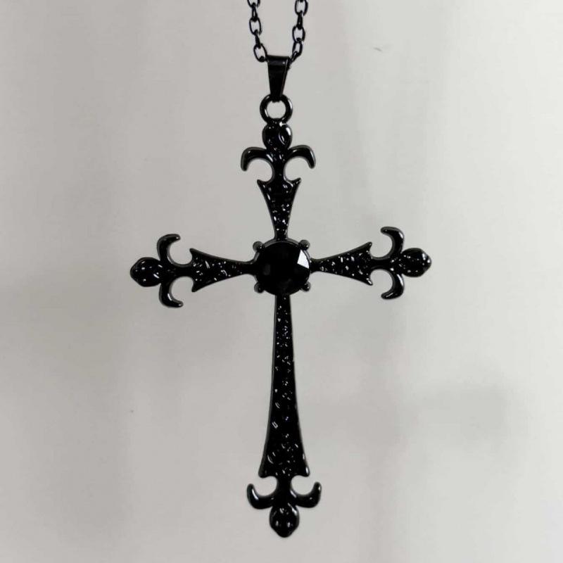 Gothic Baroque Black Cross Pendant Necklace