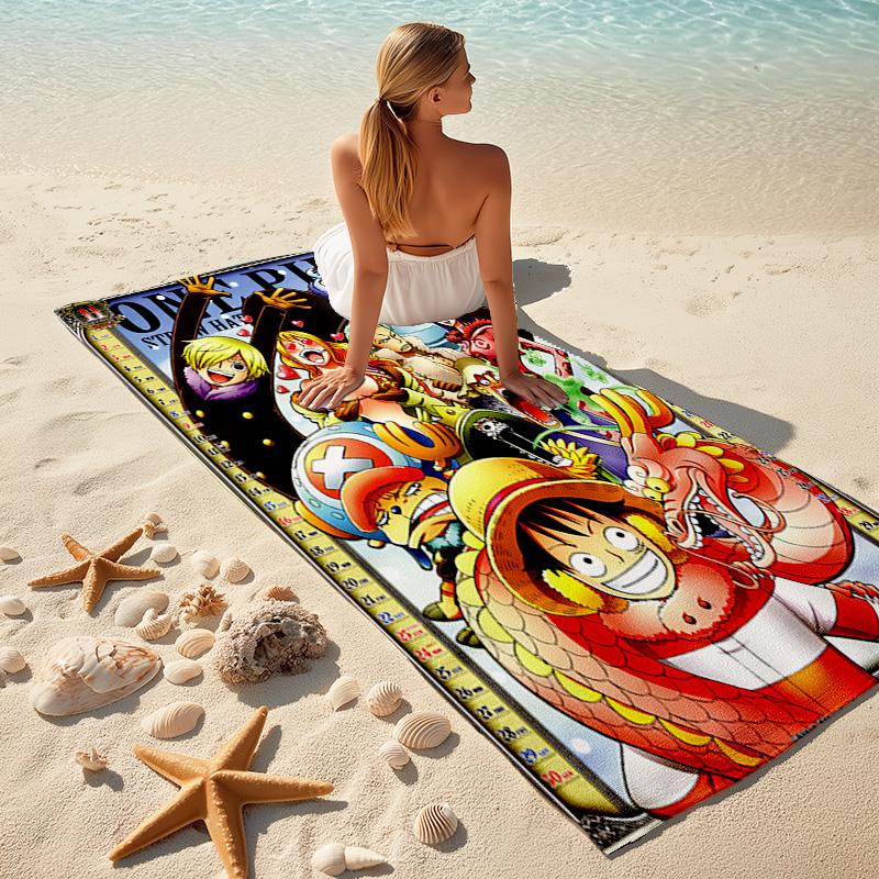 Classic Japanese Element Cartoon ONE PIECE Monkey D. Luffy Beach Towel Outdoor Camping Vacation Swimming Beach Towel Outdoor Absorbent Bath Towel Y18