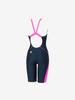 Costum de baie Speedo Flex Sigma New Junior cu Spate Deschis și Lung până la Genunchi, Mărime Competiție 130, Bleumarin/Roz,