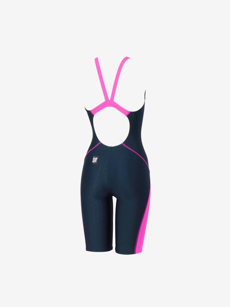 Costum de baie Speedo Flex Sigma New Junior cu Spate Deschis și Lung până la Genunchi, Mărime Competiție 130, Bleumarin/Roz,