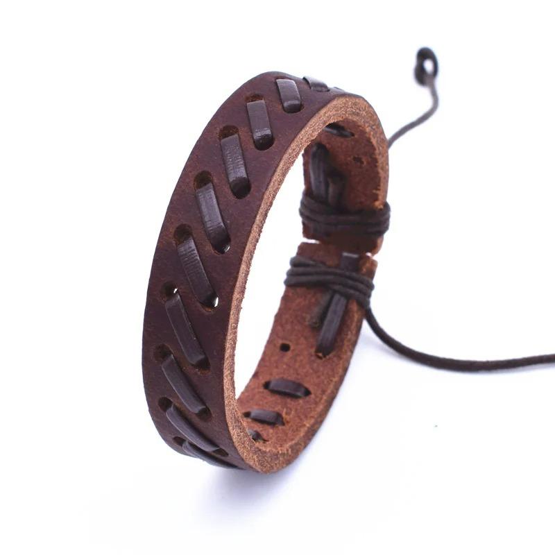Retro Woven Cowhide Bracelet Simple Pull Adjustment Cross Bracelet Handrope Personalized Jewelry Gift