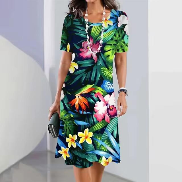 3D Geometric Stripe Print Elegant Women's Short-sleeved Summer Dress