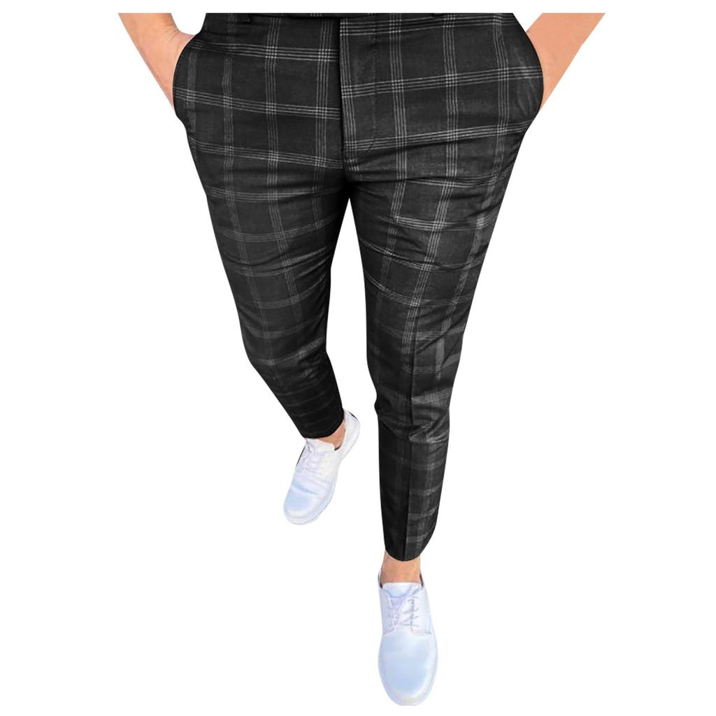 Men's Fashionable Stretch Trousers, Slim-fitting Plaid Trousers, Business Suit Trousers, Casual Golf Trousers