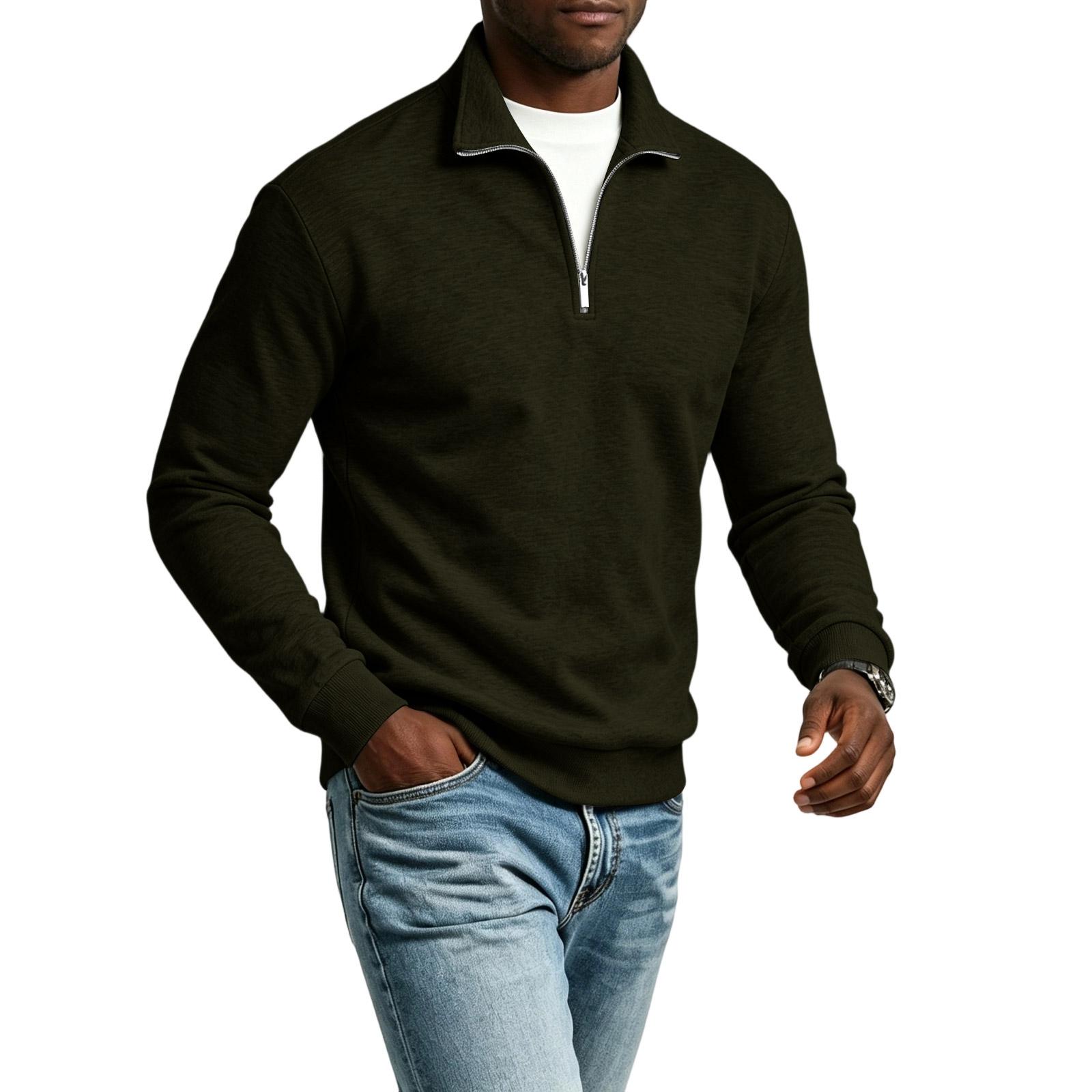 Men s Casual Half-Zip Long Sleeve Pullover with Stand-Up Collar L
