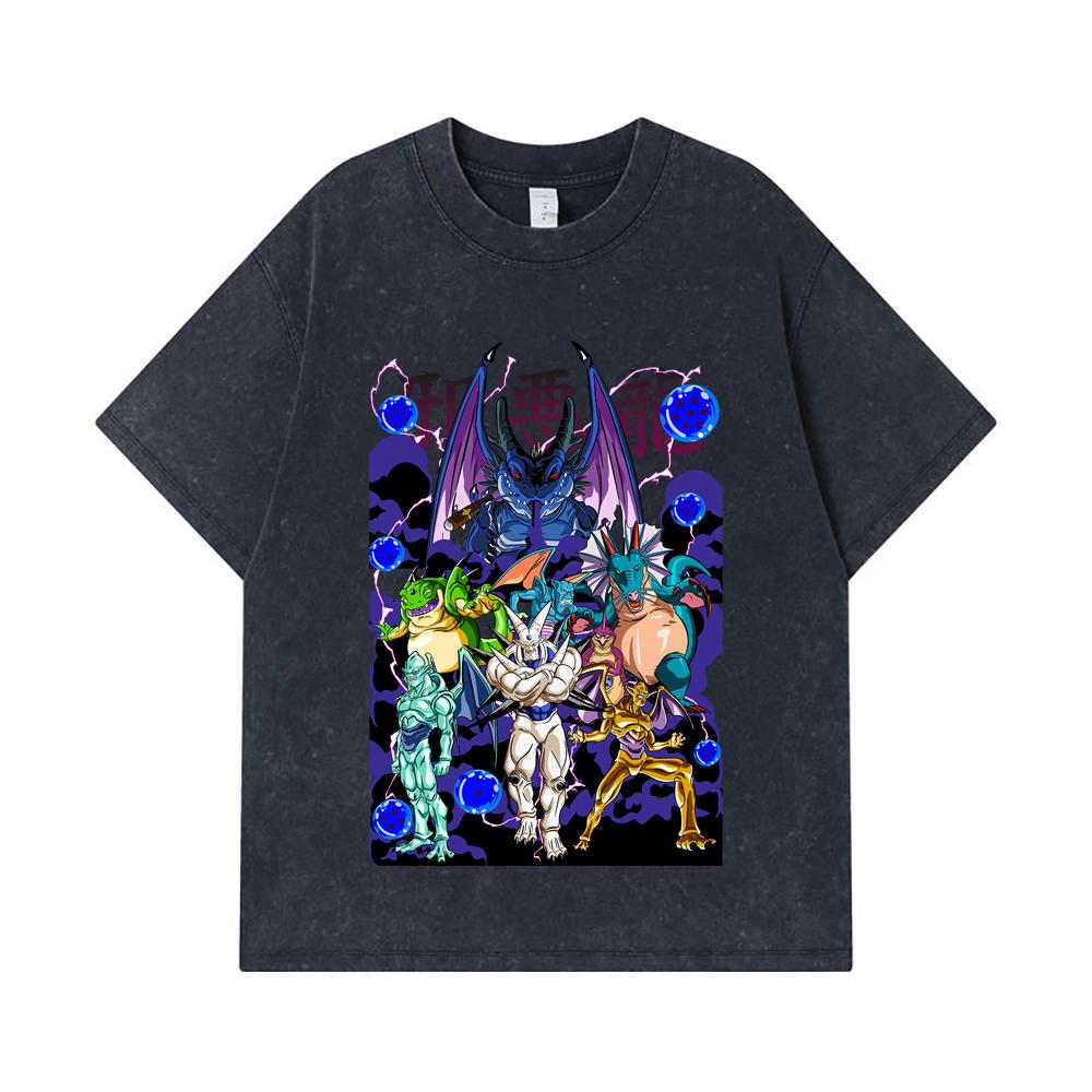 275 GSM Washed T-shirts 100% Cotton Dragon Ball V38 Dragons Print Unisex Heavy Cotton T Shirt