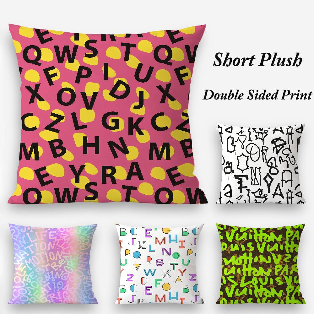 Simple English letters Pillow Case Plush Fabric Soft Double Sided Print Home Sofa High Quality Cushion Cover Throw