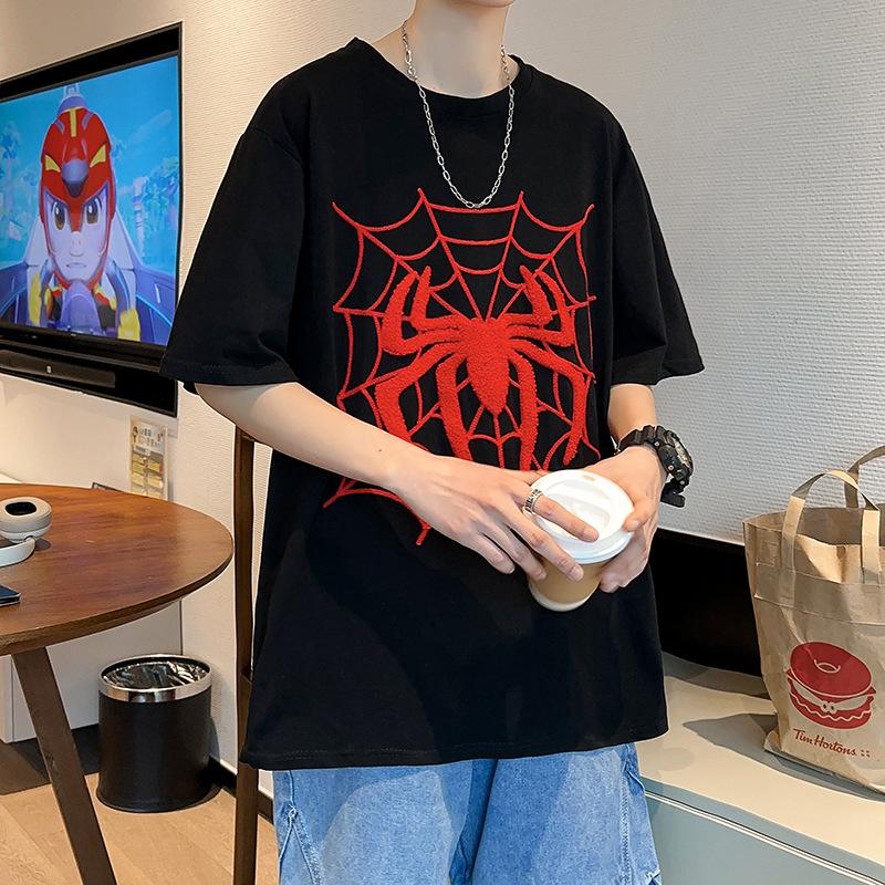 

Мужская летняя футболка 2024 года с вышитым изображением Человека-паука в стиле ретро, 220 г хлопка, рукава с пятью точками XXXL чёрный