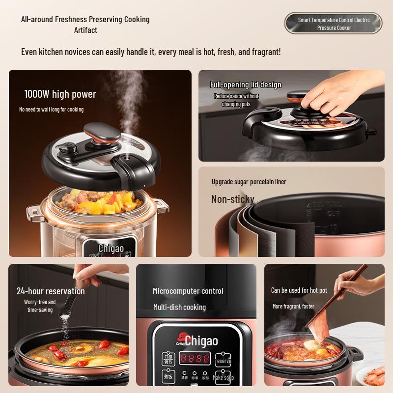 Zhigao 5L Multi-Functional Electric Pressure Cooker - Non-Stick, Rice Cooker, Soup Maker, Smart Pressure Technology