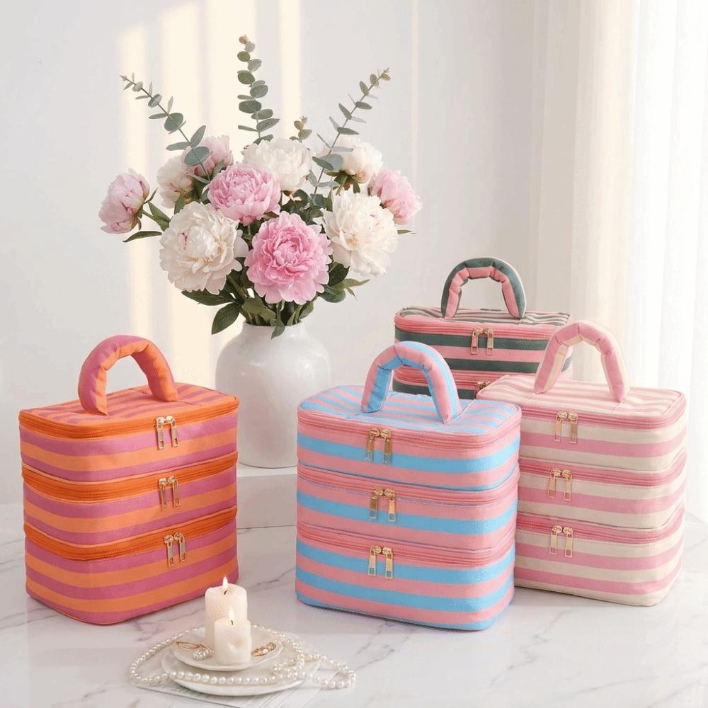 Polyester Multi-Layer Cosmetic Bag Macaron Color Makeup Bag Travel Storage Bag Holiday
