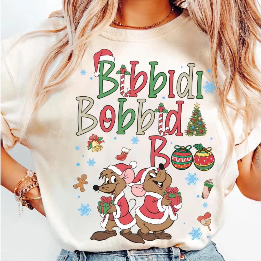 Cinderella Bibbidi Bobbidi Boo Christmas Shirt Christmas Shirt Santa Jaq and Gus Balloon Shirt Women Clothes S
