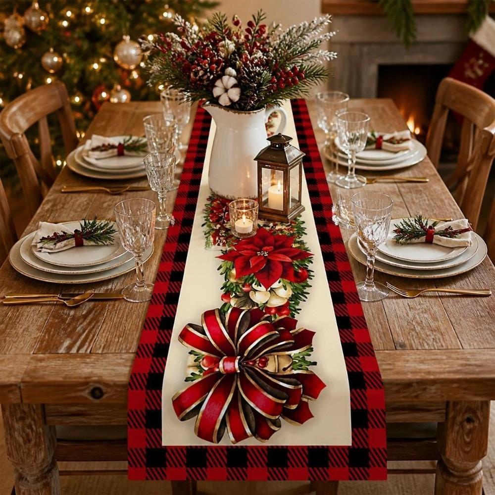 Santa Snowman Christmas Table Runner Tabletop Decoration Poinsettia Table Runner Weddings