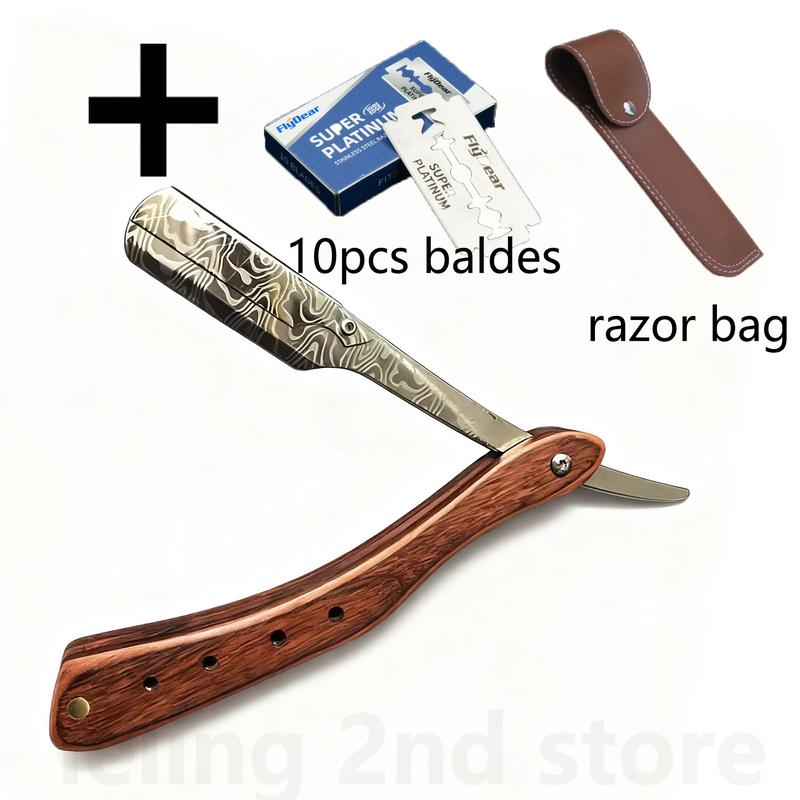 1 ks Dřevěný Profesionální Ruční Holicí Strojek Rovná Čepel Nerezová Ocel Ostrá Holičská Žiletka Skládací Holicí Břitva na Vousy
