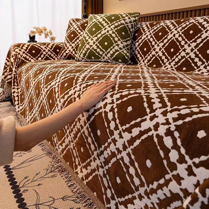 Vintage Thicken Chenille Sofa Cover Sofa Blanket Simple Cushion Ins Wind Sand Hair Towel Fashion Lunch Blanket Sofa Towel