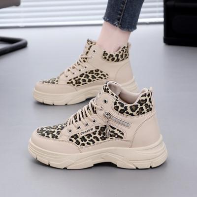 Unisex Snøresko Høy topp Sportssko Dame Mote Leopardtrykk Platform Sneakers Utendørs Fritidssko Metallglidelås Rideboots