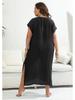 Plus Size Hand-Crocheted Color Block Deep V Slit Beach Cover-Up Dress
