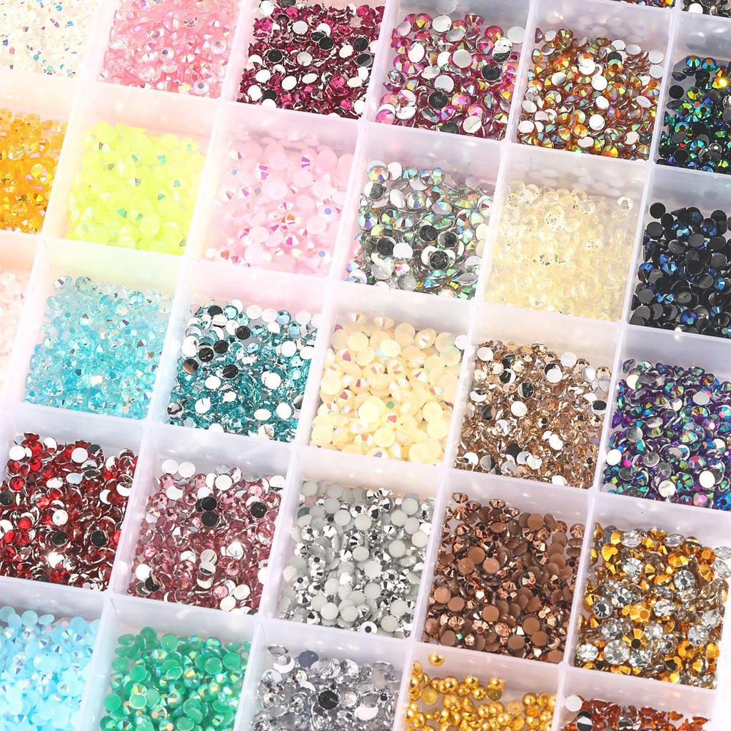 Fluorescent AB Resin Flat-Back Rhinestones for Nail Art - Mixed Sizes
