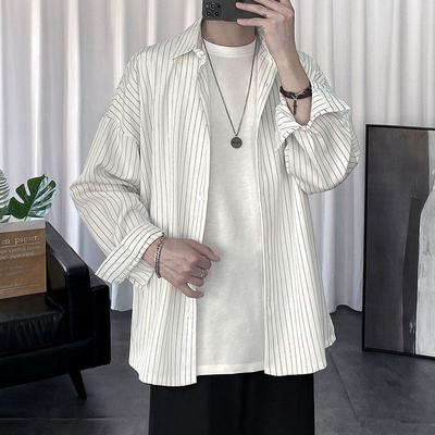 Men's Spring and Fall Striped Shirt Stand-up Collar Casual Shirt Large Size Shirt