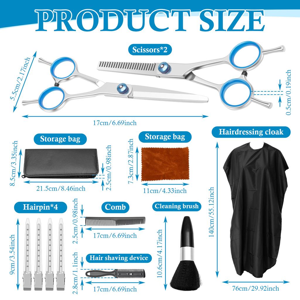 Hairdressing Scissors Kit Stainless Steel Professional Hairdressing Scissors Set with Comb and Barber Cape for Barber Shop Home