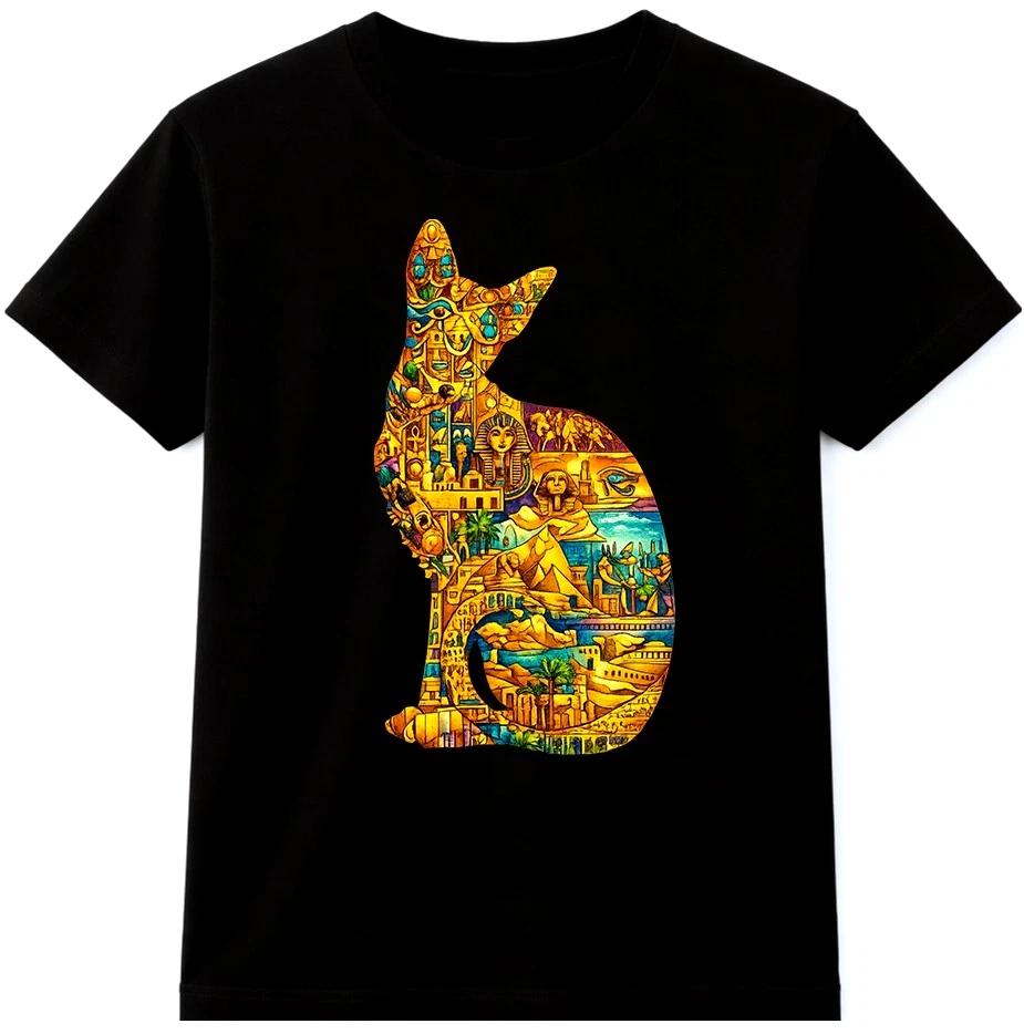 Футболка с изображением египетской кошки Древний Египет Бастет Пирамида Фараон Графическая футболка L