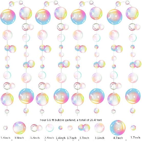 Transparent Bubble Garlands Mermaid Party Decoration Colored Flat Cutouts Hanging Streamer for Birthday Baptism Wedding Ocean Wall Decal Baby Shower