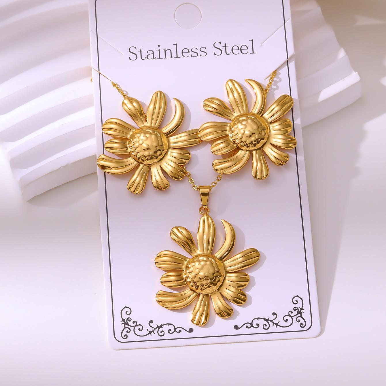 

Elegant Cross-border Fashion Jewelry Set: 304 Stainless Steel Pendant Necklace & Stud Earrings 18K