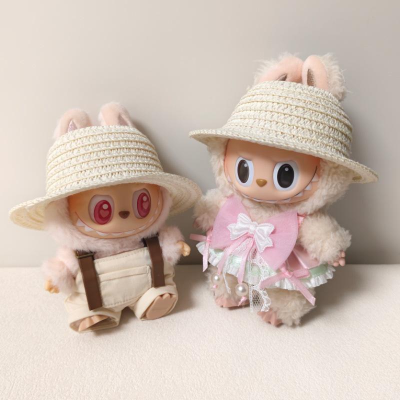 17CM Rustic Style Straw Sun Hat for Labubu Party Outfit Replacement