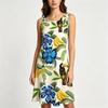 Модна жіноча сукня без рукавів А-силуету з принтом, featuring floral and banana patterns on a summer casual vacation mid length skirt