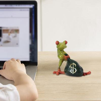 Money Bag Frog Figurine Bring Good Luck Wealth Resin Cartoon Frog Statue Home Office Desktop Decoration Ornament