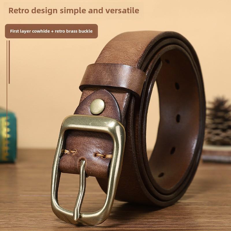 

Unisex Retro Genuine Cowhide Leather Pin Buckle Belt 115cm
