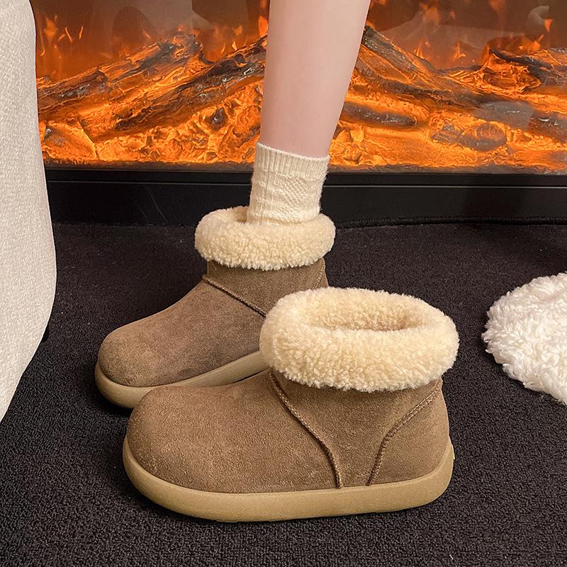 Ugly Cute Big Head Non-slip Snow Boots Winter New Thickened and Velvet Warm Fluffy Short Boots Birkenstock Cotton Shoes