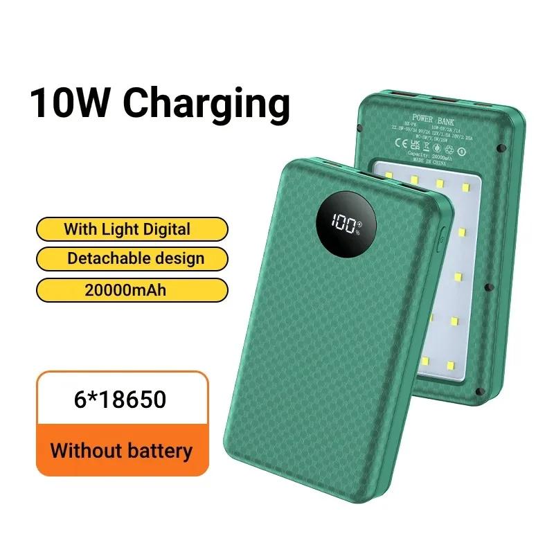 

Коробка для аккумуляторов с быстрой зарядкой 22,5 Вт, коробка для хранения аккумуляторов 6x18650, зарядное устройство для мобильного телефона с двумя USB + Type-C, внешний корпус для повербанка