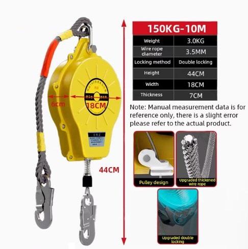 Fall Arrester 5m/10m/15m Fall Protection Device 150kg-300kg Heavy Duty Cargo Elevator Crane Self-Locking Airborne Fall Arrestor