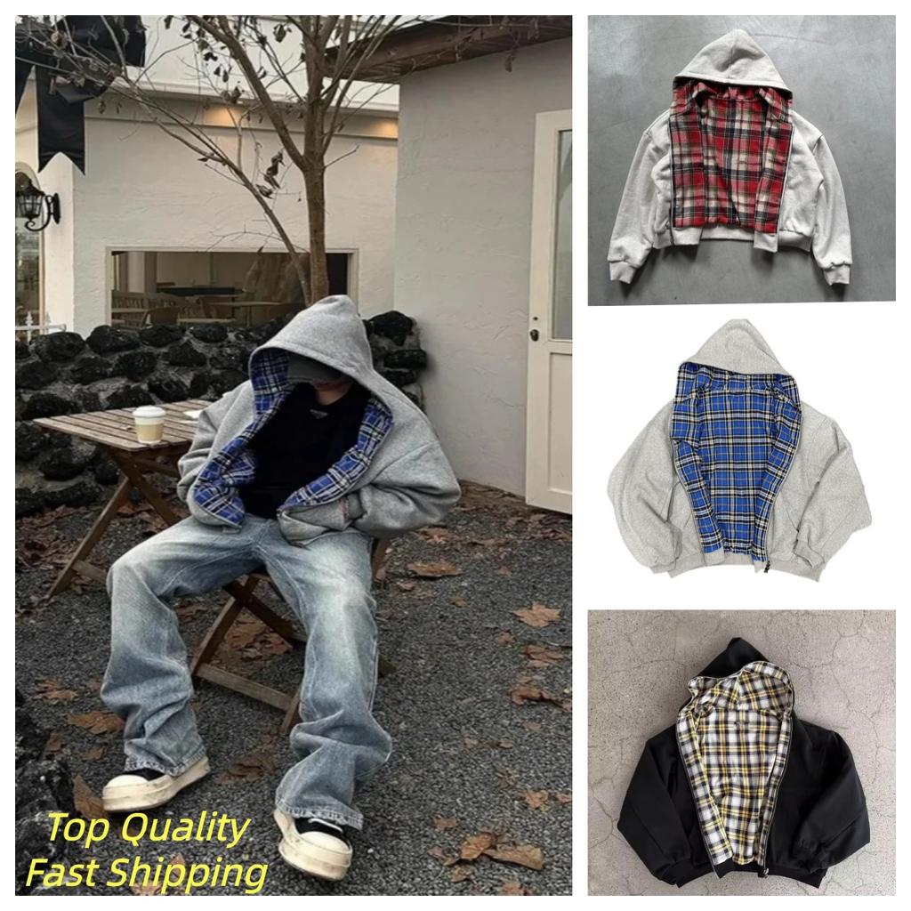 Winter Casual Plaid Print Hoodie Women's Warm Zip-Up Double-Sided Wear Sweatshirt Female Fashion Trendy Loose Unisex Hooded 2026 New