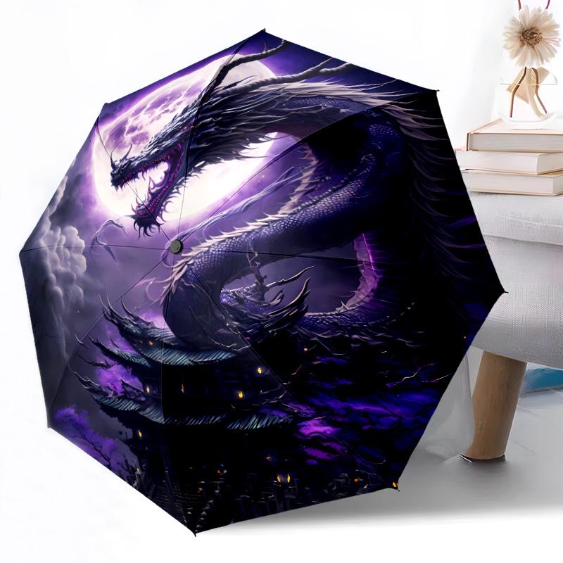 Ethereal Dragon Moonlit Sky Outdoor Automatic Umbrella Sturdy 8 Rib Durable Plastic Iron Outdoor Daily Use Outdoor Accessory Perfect Gift Friends