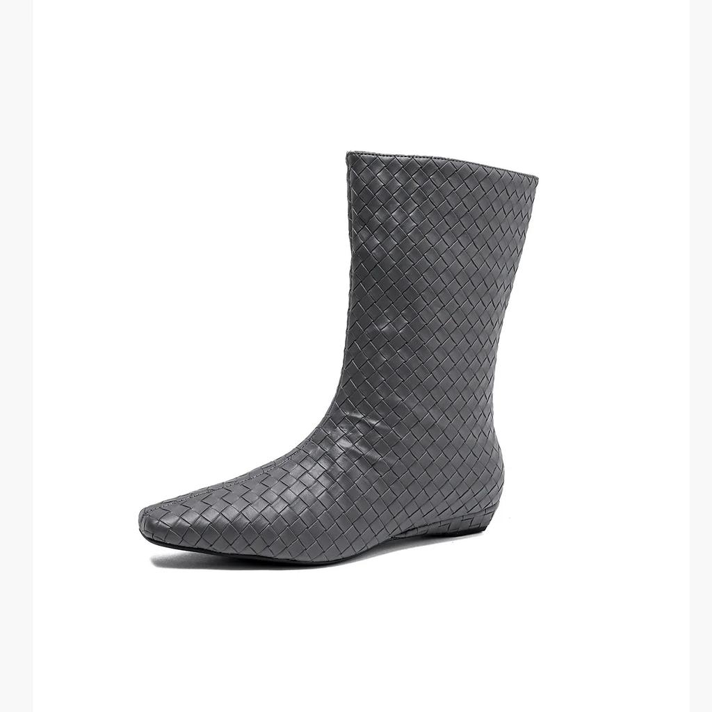 2025 Winter New Knitted Women's Boots Loose Sleeve Slope Heel Straight Tube Mid Sleeve Boots Fashion Western Knight Boots