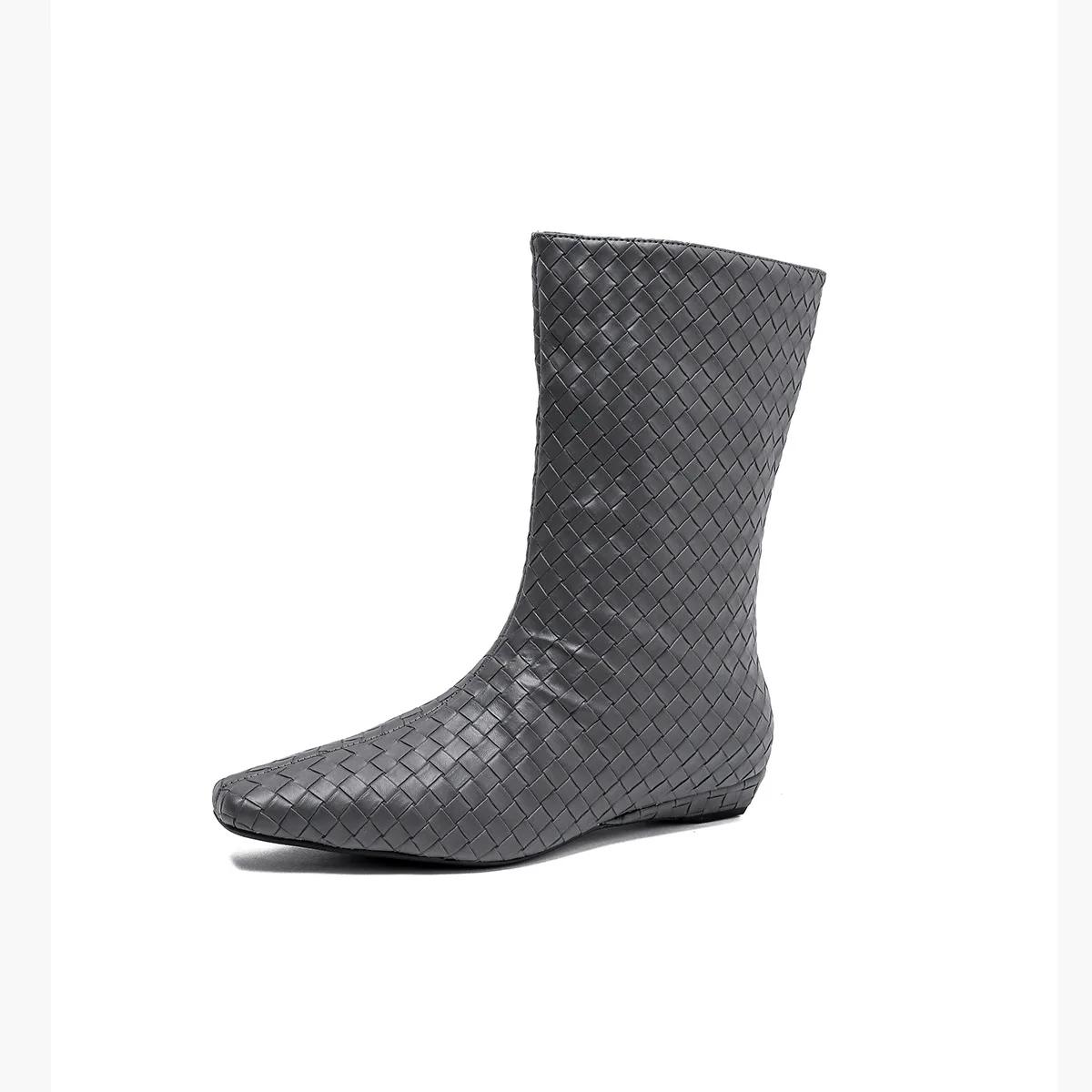 

2026 Winter New Knitted Women s Boots Loose Sleeve Slope Heel Straight Tube Mid Sleeve Boots Fashion Western Knight Boots 35 серый