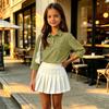 Children's Color 3/4 Sleeve Button Down Shirt with Collar and Side Slits, Casual Everyday Wear