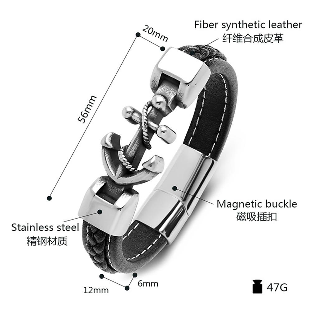 Punk Herren Armbänder Edelstahl Anker Armbänder Armreifen Geflochtene Lederseil Armbänder Für Damen Herren Geschenke