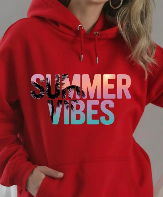 2025 European Size Drop Shoulder Coconut Tree 'SUMMER VIBES' Hoodie Sweatshirt