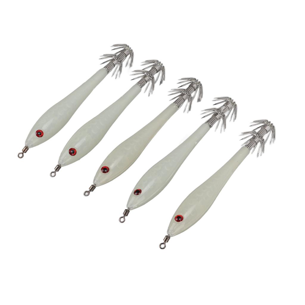 5PCS Hard Fishing Lure Simulation Squid False Bait Hooks Artificial Squid Double Hook JigLuminous White