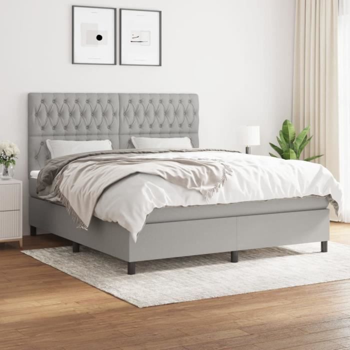 3142033 vidaXL Lit à sommier tapissier avec matelas Gris clair 180x200cm Tissu