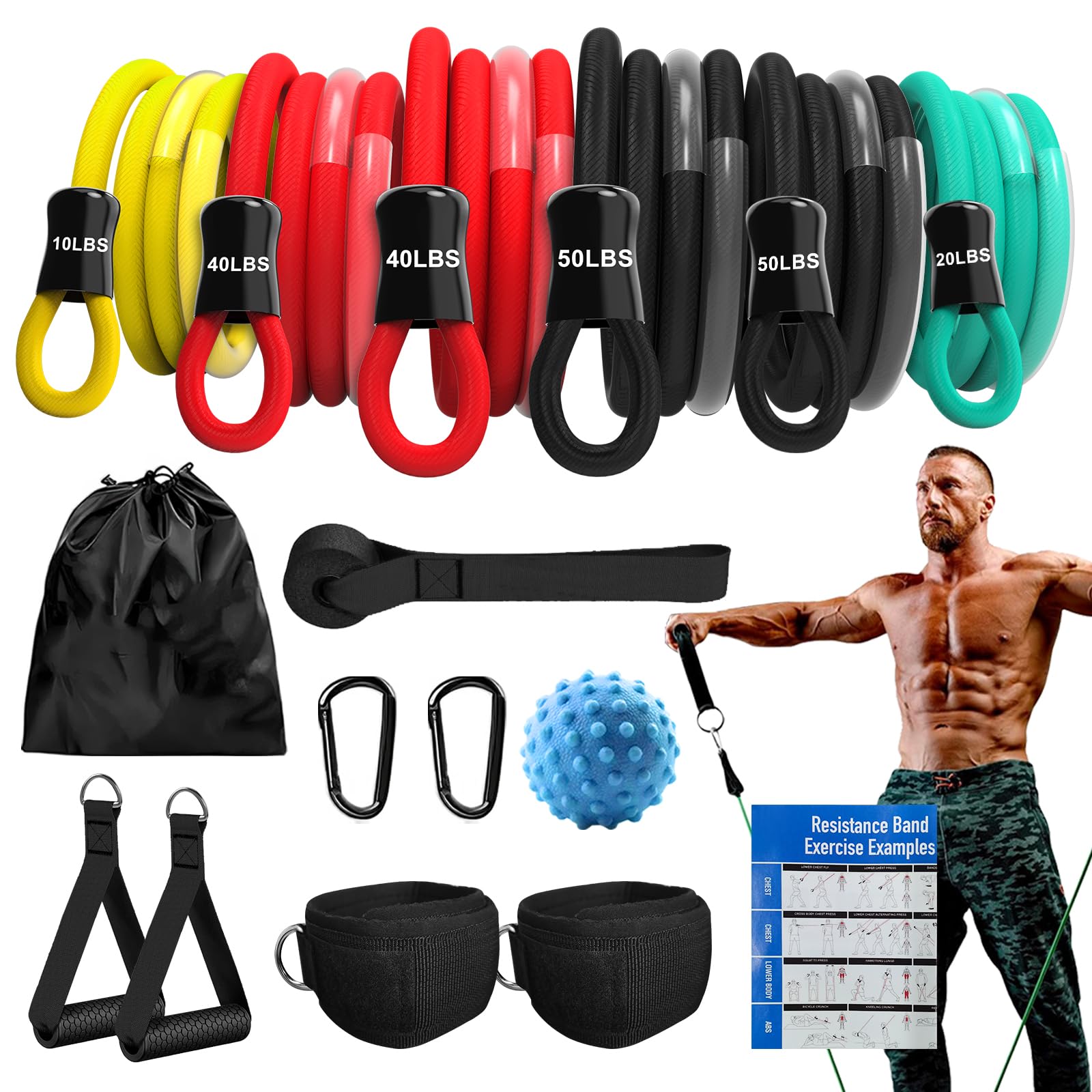 

AlpinexFit Resistance Latex 6 Resistance Includes Pull Ankle Resistance Door Fixing and Band, Tube, 95kg/210LBS, Levels, Handle, Band, Belt, Device,