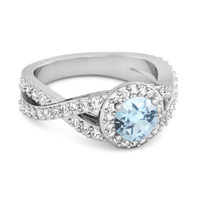 Blue Topaz Round Halo Accents Ring – 925 Sterling Silver