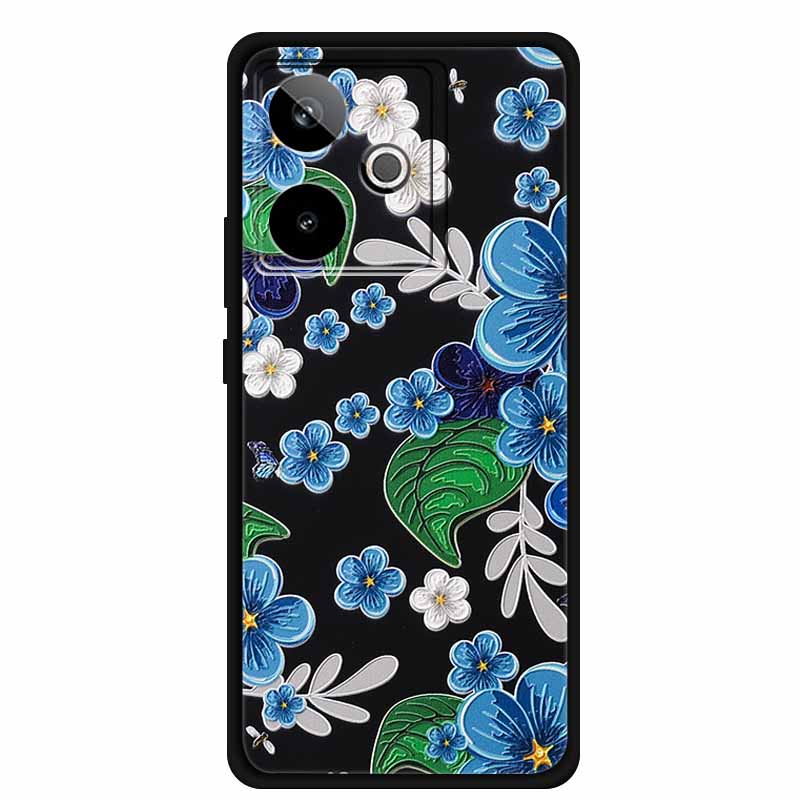 For Realme GT7 3D Relief Phone Case Emboss Flower Back Cover Black Silicone Shockproof Soft Protector 6.8" Realme GT 7T 7 T Capa
